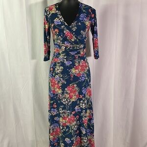 Honey & Lace Navy Multicolor Floral Print V-Neck Maxi Dress